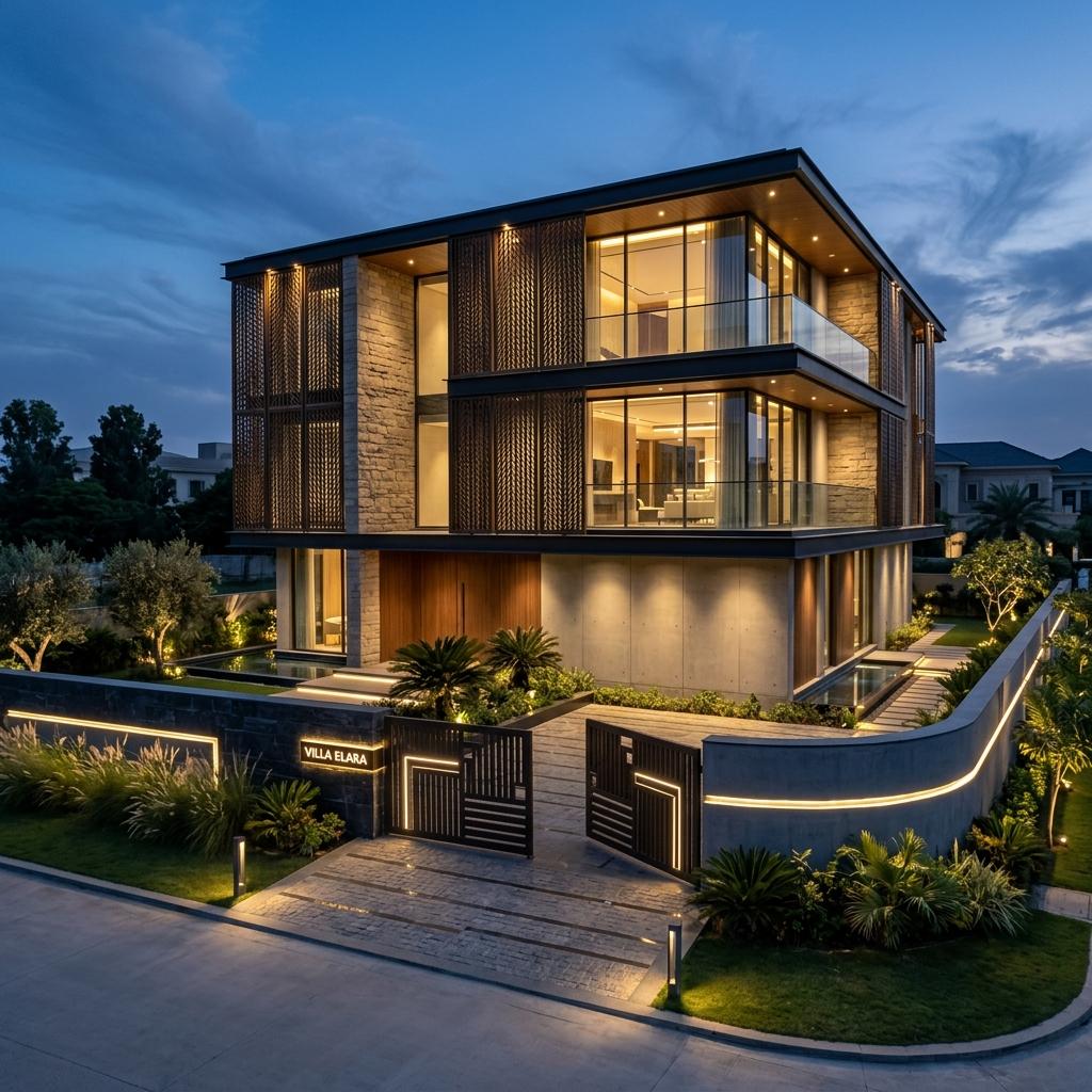 Modern front villa elevation design Modern front villa elevation design